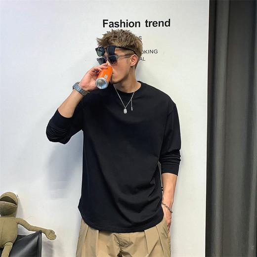 徐太浪白色纯棉长袖t恤男春秋潮牌日系男装大码内搭打底衫上衣潮 商品图1