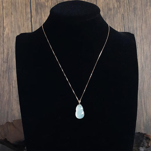 【天然正品】AU750精品玫瑰金 镶天然冰种葫芦翡翠（福禄双全）吊坠项链 231023NJS21 商品图4