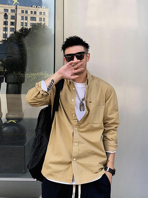 徐太浪修身长袖衬衫男春秋潮牌日系纯棉白色衬衣宽松休闲男士外套 商品图2