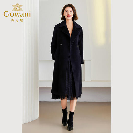 乔万尼冬季羊驼毛羊毛大衣高级感黑色中长款ET4A855 商品图3