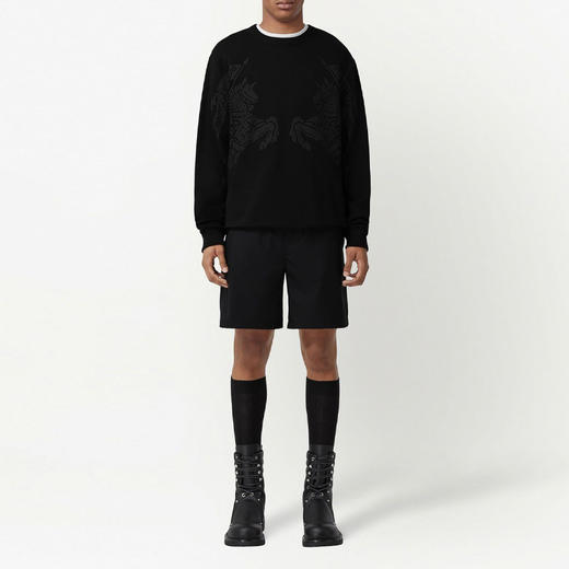 BURBERRY 巴宝莉 男士棉质战马徽标印花圆领长袖卫衣 黑色 8065175 A1189 商品图3