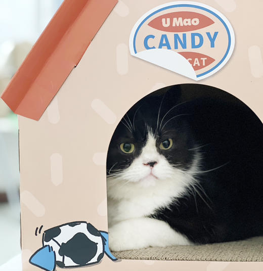 Umao有毛 奶糖橘子糖毛毛甜甜糖果猫屋猫窝  猫抓板+纸猫窝 大容量屋顶可趴 商品图2