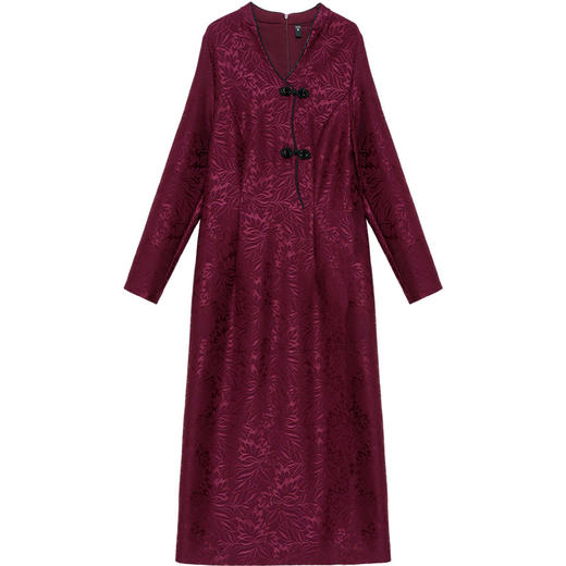 国风优雅，印花中长款时尚新款V领长袖洋气通勤A字裙QYM-XQD-53B73-L 商品图4