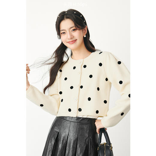 【严选】诗凡黎春撞色趣味波点短款针织衫SF1230441 商品图0