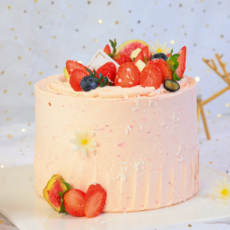 草莓雪顶-粉嫩草莓蛋糕-约6寸3层夹心