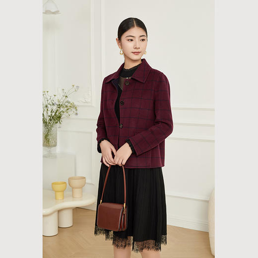 乔万尼绵羊毛大衣格纹短外套ET4B975 商品图2