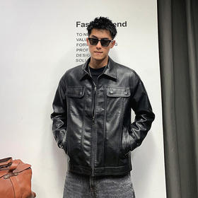 徐太浪黑色轻熟风机车pu皮衣夹克男春秋潮牌时尚痞帅炸街防风外套