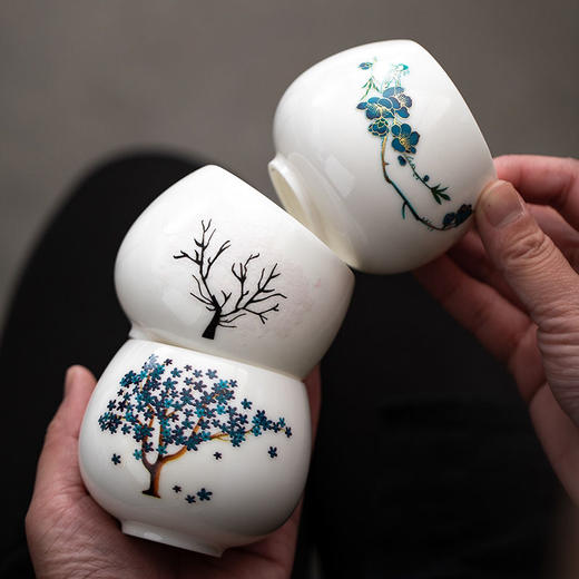 高白瓷樱花遇热水变色茶杯主人杯单个大号陶瓷中式茶盏家用个人杯 商品图3