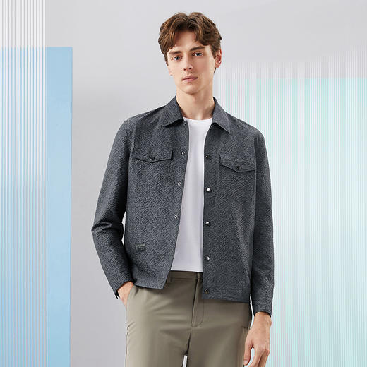 柒牌男装翻领夹克男2024春季薄款时尚潮流工装风仿麻印花休闲外套	126K70170 商品图1