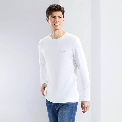 【含莫代尔】柒牌男士长袖T恤春季新款时尚休闲柔软舒适圆领上衣	126T73110 商品图1