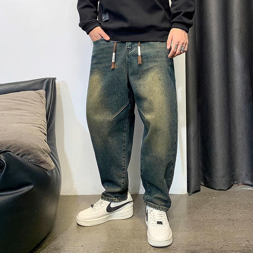 徐太浪复古美式水洗加绒牛仔裤男秋冬时尚痞帅潮流百搭老爹裤长裤 商品图1