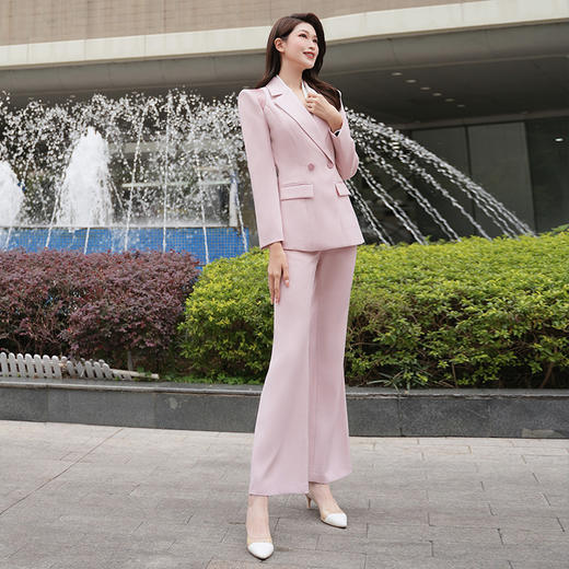 IWY/年会播音主持人艺考面试西装职业套装粉色喇叭裤西服外套套装233001C1+P3 商品图2