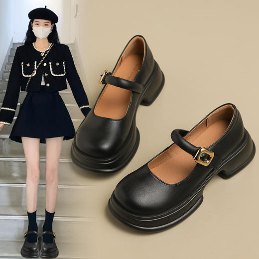 ZHR乐福鞋女2024春季新款百搭厚底休闲时尚学院风魔术贴粗跟浅口玛丽珍 商品图4