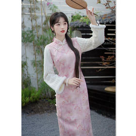 麂皮绒绣花加绒全开襟大袖时尚改良旗袍GX-35536