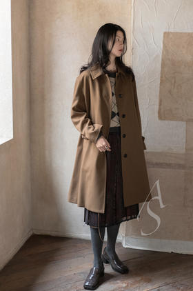 Margaret Howell  日版橄榄棕斜纹羊毛A型大衣