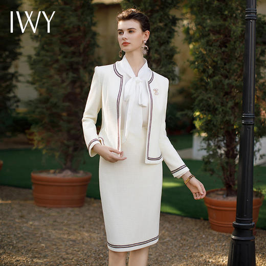 IWY/气质白色小香风短款外套职业裙秋冬小个子西装半裙法式名媛工作服CS1943 商品图2