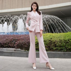 IWY/年会播音主持人艺考面试西装职业套装粉色喇叭裤西服外套套装233001C1+P3