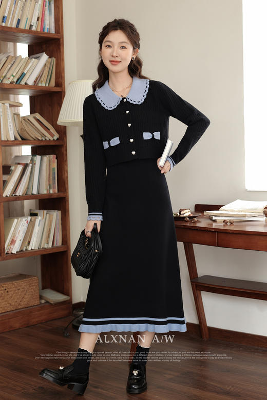 鹿向南《月光奏鸣曲》吊带连衣裙两件套女秋冬新款高级感裙子上衣 商品图5