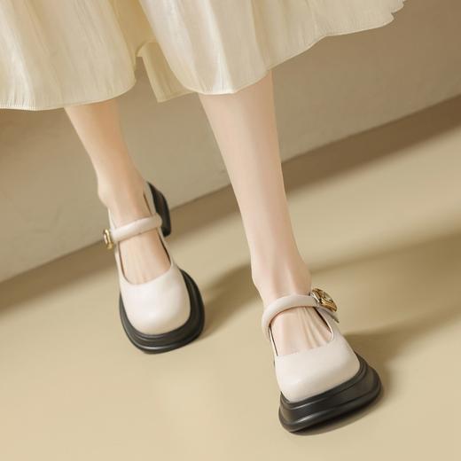 ZHR乐福鞋女2024春季新款百搭厚底休闲时尚学院风魔术贴粗跟浅口玛丽珍 商品图1