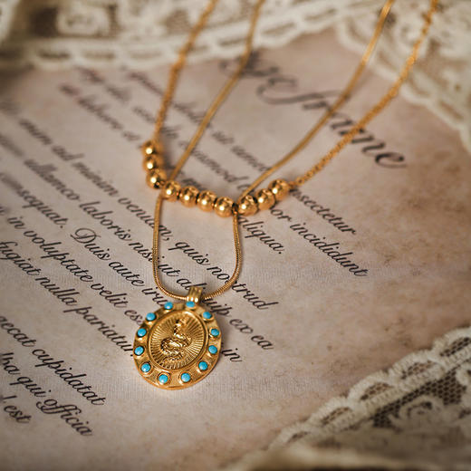 Manreya玛芮雅“魅力绮境”绿松石双层叠戴项链复古中古vintage新年礼物 商品图3