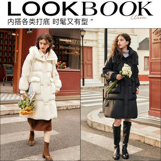 欧芮儿时尚宽松连帽系带长款羽绒服 商品图4