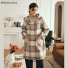 欧芮儿格纹牛角扣连帽双面呢外套复古学院风 商品缩略图0