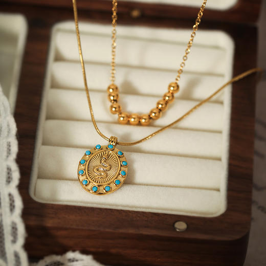 Manreya玛芮雅“魅力绮境”绿松石双层叠戴项链复古中古vintage新年礼物 商品图4