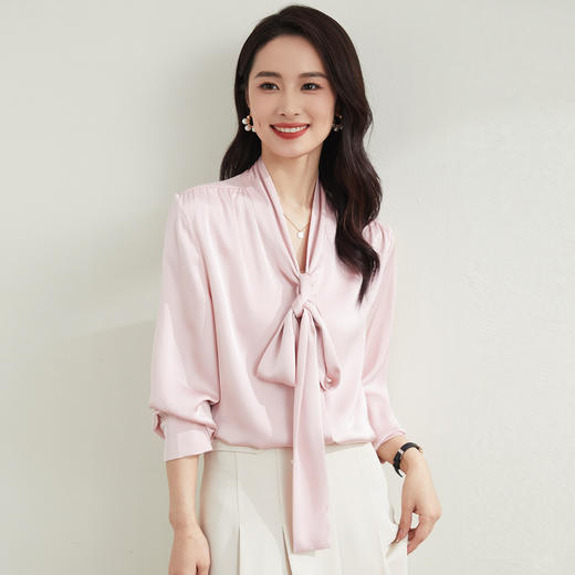 【知性优雅】罗蒙四季款女士长袖衬衫系带领结简约日常百搭清新衬衫女 商品图4