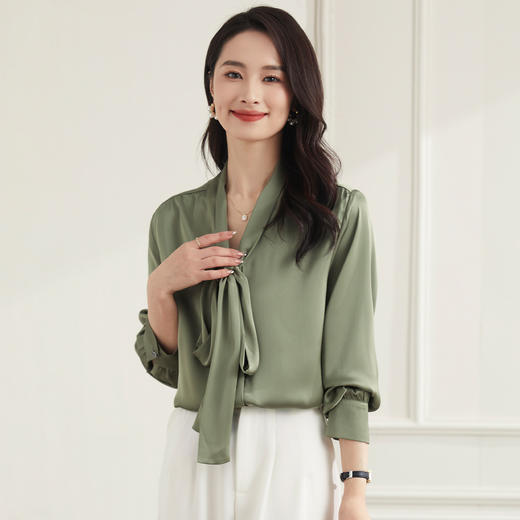【知性优雅】罗蒙四季款女士长袖衬衫系带领结简约日常百搭清新衬衫女 商品图2