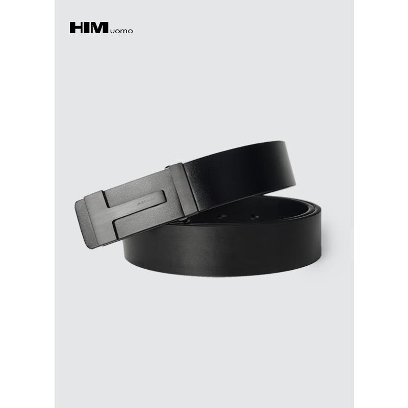 HIM漢崇 男士简约平滑扣皮带时尚潮流百搭商务职场工作黑色腰带