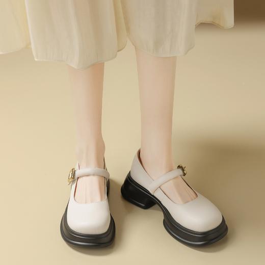 ZHR乐福鞋女2024春季新款百搭厚底休闲时尚学院风魔术贴粗跟浅口玛丽珍 商品图2