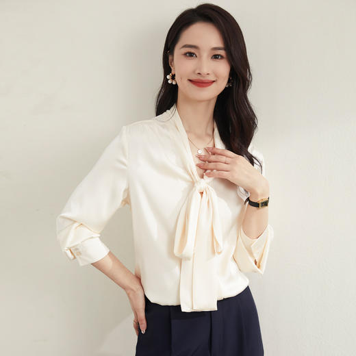 【知性优雅】罗蒙四季款女士长袖衬衫系带领结简约日常百搭清新衬衫女 商品图3