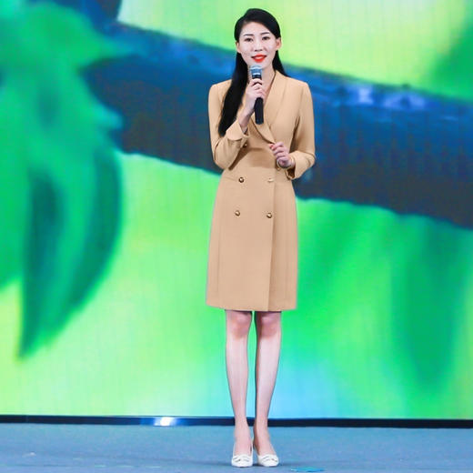 IWY/卡其色双排扣主持人正装女秋冬演讲西装连衣裙修身工作服ol工装Q1004 商品图1