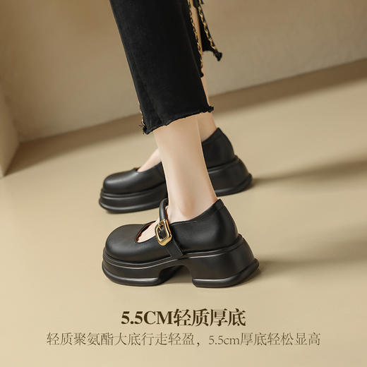 ZHR乐福鞋女2024春季新款百搭厚底休闲时尚学院风魔术贴粗跟浅口玛丽珍 商品图11