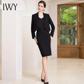 IWY/气质干练黑色西装套裙女秋冬款长袖商务面试正装售楼部上班工作服CS1865