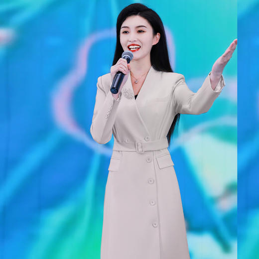 IWY/灰白色V领职业西装连衣裙女气质修身演讲主持人正装工作服Q13323 商品图0