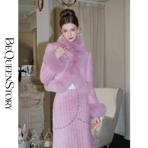 【年终福利，不退不换】【紫苏海棠】羊毛混纺拼接狐狸毛填充白鹅绒外套&半裙 商品图4