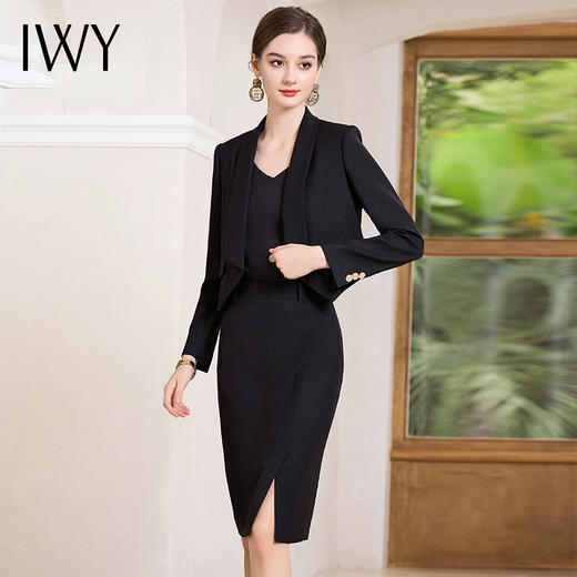IWY/气质干练黑色西装套裙女秋冬款长袖商务面试正装售楼部上班工作服CS1865 商品图1