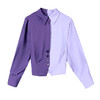 KQL-6917复古感撞色法式紫色衬衫女装2024春季新款别致收腰长袖上衣 商品缩略图4