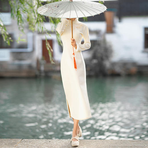 中式旗袍年轻款少女复古，名媛长款日常改良版连衣裙KK-MDL8080 商品图0