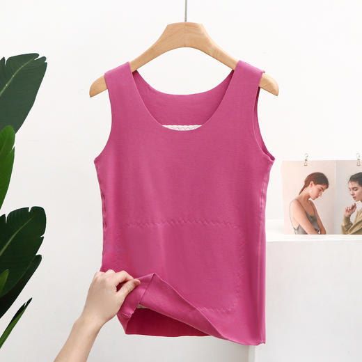 "雀说 德绒圆领无痕保暖背心秋冬款暖肚护背女上衣加厚贴片发热打底背心 3ZF-9053" 商品图9