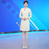 IWY/淡黄色播音艺考主持人正装女双排扣西装连衣裙七分袖上镜装olQ973 商品缩略图1
