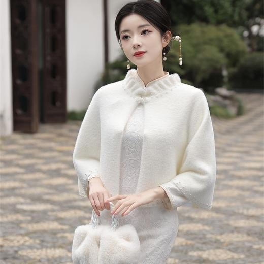 钉珠加厚斗篷复合蕾丝加绒气质百搭披肩SJT-20231123 商品图1