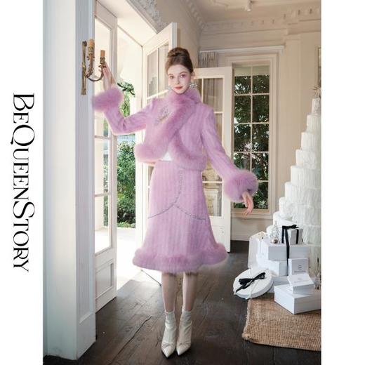 【年终福利，不退不换】【紫苏海棠】羊毛混纺拼接狐狸毛填充白鹅绒外套&半裙 商品图2