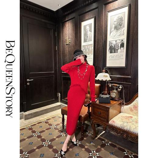 【大货捡漏，不退不换】  【浓情费列罗】100美利奴羊毛半高领长袖毛衣&开叉半裙 商品图3