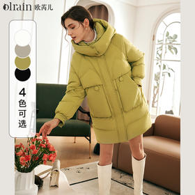 OLrain欧芮儿绿色中长款羽绒服女秋冬2024年新款时尚宽松显瘦棉服