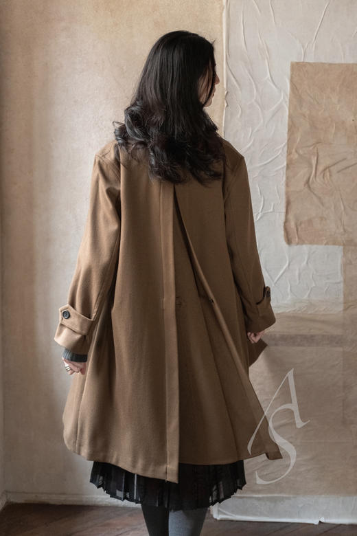 Margaret Howell  日版橄榄棕斜纹羊毛A型大衣 商品图2