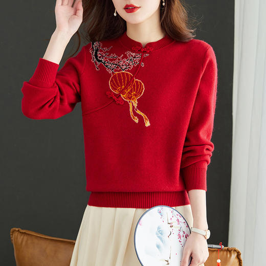 龙年国风刺绣毛衣，新年中式上衣内搭妈妈打底衫CC-MY-1043 商品图2