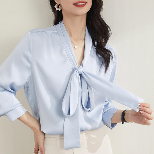 【知性优雅】罗蒙四季款女士长袖衬衫系带领结简约日常百搭清新衬衫女 商品图8