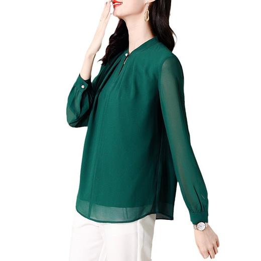 AHM-6026复古立领绿色网纱衬衫女2024春季新款时尚小众设计感洋气通勤上衣 商品图4